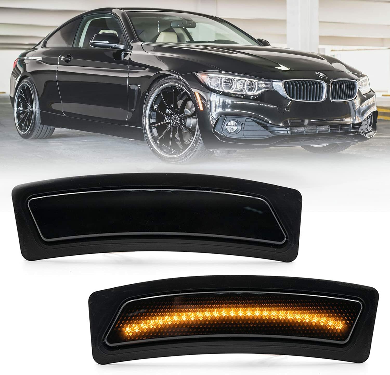 2 AMBER LED SMOKE BUMPER SIDE MARKER LIGHTS FOR BMW F30 F31 F32 320 340 420 435i