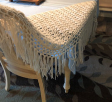 Ivory Vintage Handmade Crocheted Shawl with tassels, Wearable or Decor