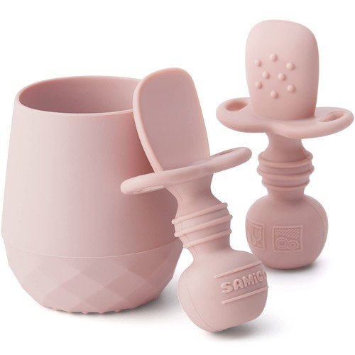 3 PCS Silicone Baby Utensils Self-Feeding Spoons Tiny Training Cup 6M+ - Picture 1 of 8