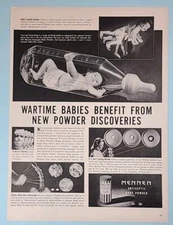 1943 Mennen Baby Powder 1940's Magazine Print Ad Wartime Babies Benefit From...