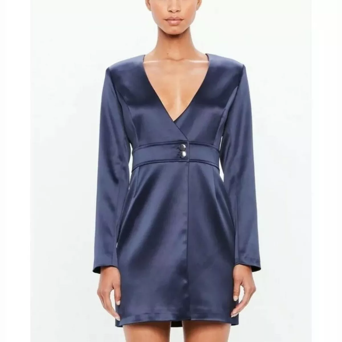 Missguided navy wrap dress cheap