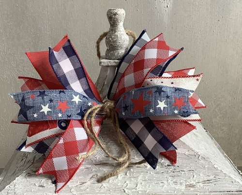 Set of 2 Messy Bows, Patriotic Bow, Red White & Blue Bow, Basket Bow - Picture 7 of 9