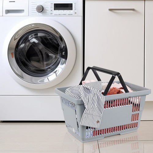 28L Portable Grocery Basket, Plastic Shopping Baskets with Handles, Gray, 4 Pack - Picture 10 of 15