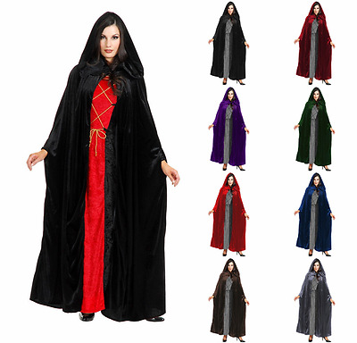 ADULT VELVET HOODED CLOAK KING QUEEN RENAISSANCE MEDIEVAL COSTUME CAPE ROBE