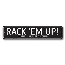 Personalized Rack 'Em Up! Billiards Club Name Man Cave Aluminum Metal Decor Sign