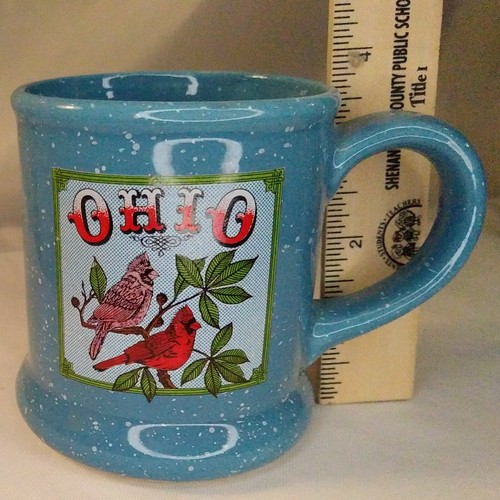 Ohio Mug with Cardinals in a Tree, Speckled Blue Stoneware Mug - Imagen 7 de 7
