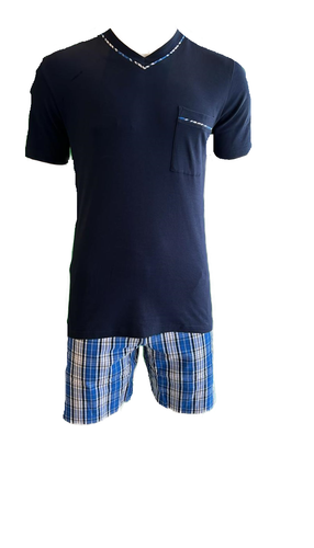 Herren Pyjama Schlafanzug Shorty Rot, Navy, Blau Gr. 48 - Picture 3 of 4