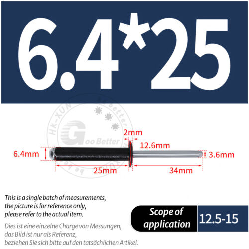 POP RIVETS ALUMINIUM BODY STEEL MANDREL OPEN END DOME HEAD 2mm 2.4mm 4mm - 6.4mm - Picture 173 of 174