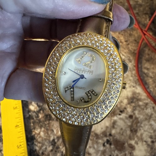Vtg Joan Rivers Watch Women Gold Tone Bling Crystals Leather Band Classics - Picture 5 of 6