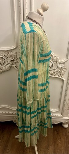 Boho Hippy Handmade Silk Tie Due Green Blue Boho Maxi Dress 8-10 - Picture 5 of 6