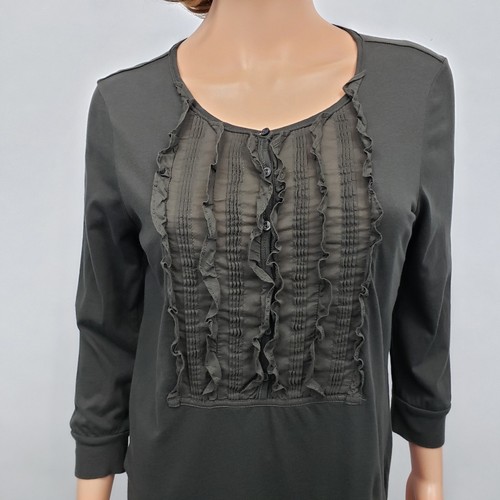 DENIM & SUPPLY Ralph Lauren Popover Top Ruffle Pleat Pintuck Bib Size S Charcoal - Picture 3 of 12