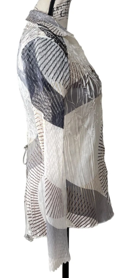 Top plisado manga larga Komarov gris blanco con cordones espalda para mujer talla S Foto 2 de 4