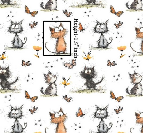 Cats & Butterflies Fabric - 3 fun designs! Metres/Fat/Long/Quarters- 100% Cotton - Picture 9 of 13