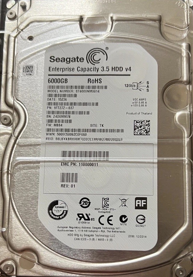 NEW 6TB SAS HDD ST6000NM0014 SEAGATE 3.5” SAS 7.2K 12GB 0 Hours
