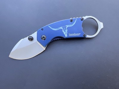 Kershaw Antic Laser Engraved Longhorn Blue Stainless Handle Folding Pocket Knife
