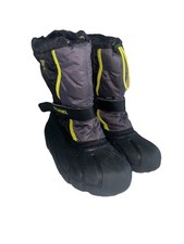 Sorel Kids Flurry Snow Boots Size 4 Black Bright Green Insulated Liner