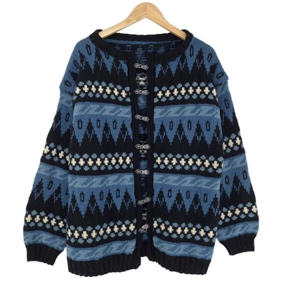 Cardigan Nordic Scandinave Fair Isle Vintage Laine Tricot Chaud Femme 2XL - Photo 1/4
