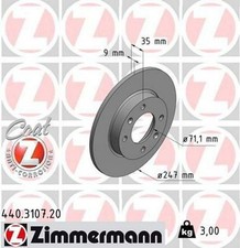 2x ZIMMERMANN Coat Z 440.3107.20 Bremsscheiben für CITROËN C3 II (SC) 247mm