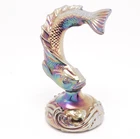 Vintage Fenton Art Glass Black Carnival Glass Jumping Fish Figurine