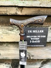 Elegant Curved Handle Antique Design Brass Stylish Hardwood Walking Stick Cane