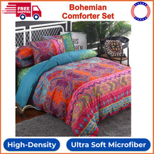 WONGS BEDDING Bohemain Comforter Set King Microfiber Reversible Boho Alternative
