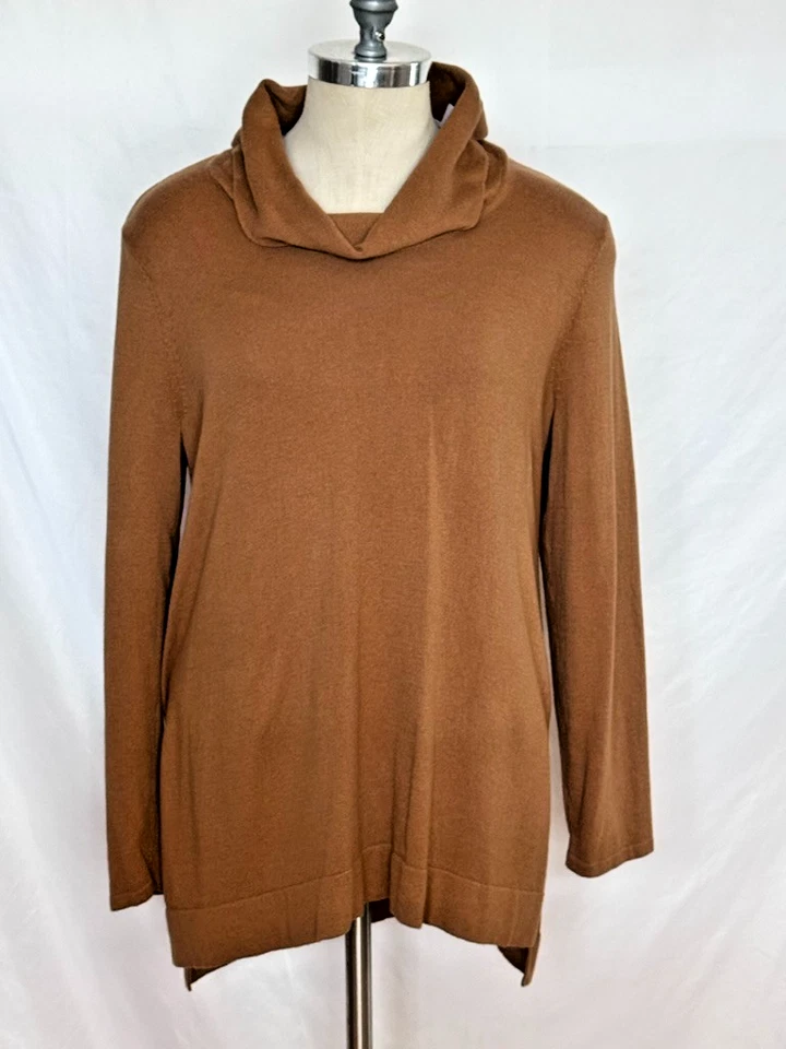 Suéter J. Jill Cuello Capucha XL Marrón Tostado Camel Túnica Larga Ligera Dobladillo Dividido Foto 2 de 4
