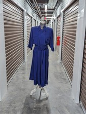 Vintage Nina Piccalino Blue Belted Midi Dress Minimalist Quiet Luxury - Medium