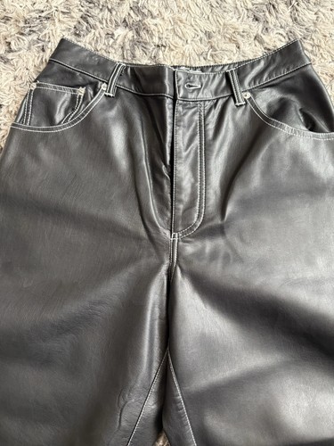 We The Free People Pants Womens Size 6 Black Faux Leather White Stitch High Rise - Picture 4 of 16
