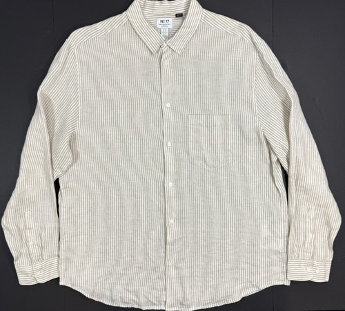 Camisa para hombre Nº17 H&M Essentials talla 2XL lino manga larga rayas abotonada - Imagen 1 de 10