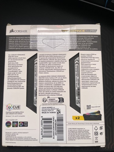 Corsair Vengeance RGB Pro 16GB (2x8) DDR4 RAM 3200MHz CMW16GX4M2C3200C16 - Picture 2 of 2