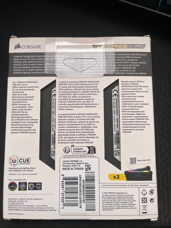 Corsair Vengeance RGB Pro 16GB (2x8) DDR4 RAM 3200MHz CMW16GX4M2C3200C16 - Image 2 of 2
