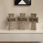 Set of Three 11" Gray Cement Cross Statue Tabletop Sculpture