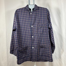 Vintage Christian Dior Men s Blue and Red Plaid Pajama Top Shirt Size Large PJS