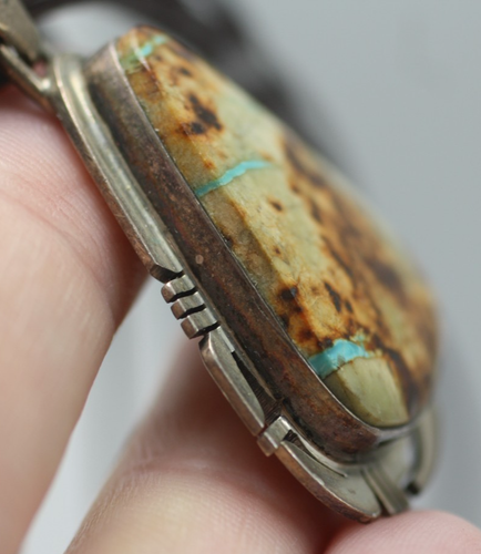 Sterling Bolder Stone Turquoise Pendant P Sanchez leather brown chord necklace - Picture 7 of 11