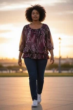 Pure Energy Women's Sheer Paisley Print Blouse