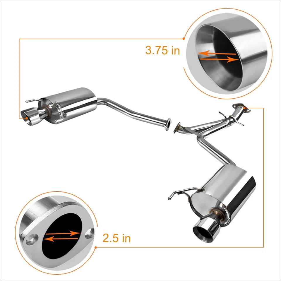 For 06-10 IS250/IS350 V6 Dual 3.75" Tip Muffler Stainless Steel Catback Exhaust - Image 3 of 4