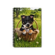 Puppy in Basket Notebook  Spiral Ruled Journal