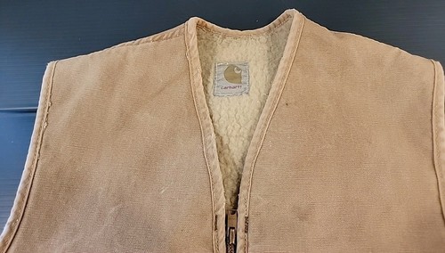 VINTAGE CARHARTT VEST MEN Medium BROWN SHERPA LINED DUCK FULL ZIP 60's 70's - Picture 2 of 8