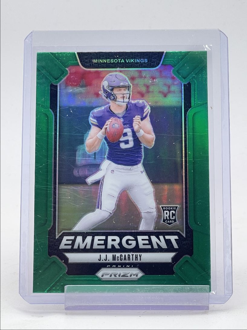 J.J. MCCARTHY 2024 PANINI PRIZM FOOTBALL ROOKIE EMERGENT GREEN RC Q3841