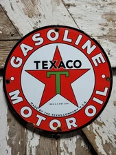 VINTAGE TEXACO PORCELAIN SIGN MOTOR OIL GASOLINE STATION OLD SERVICE PUMP PLATE