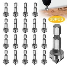 20X 1/4" Hex Shank Countersink Drill Bits 6-Flute 90° Chamfer Cutter for Metal