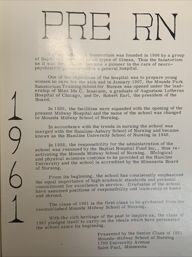 1961 Pre-RN Mounds Midway Nursing Saint Paul MN Yearbook 493M - Picture 2 of 10