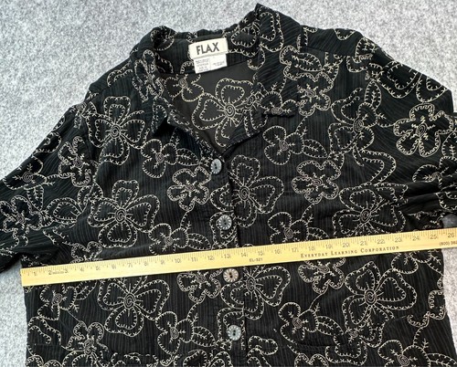 Flax Black Embroidered Corduroy 5 Button Jacket Top sz 1G (15495) - Picture 6 of 11