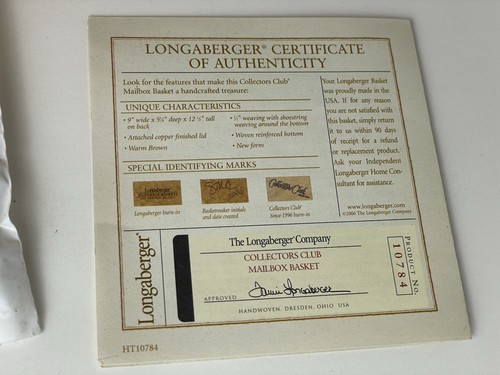 Longaberger 2006 Collectors Club Mailbox Copper Lid Basket, Plastic Protector - Picture 19 of 24