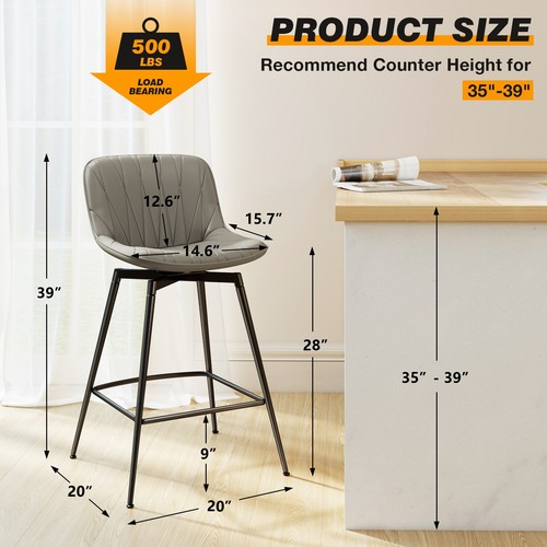 Küche gepolstert Barhocker 3er Set drehbar Thekenhöhe Barstühle, 30" - Bild 36 von 49