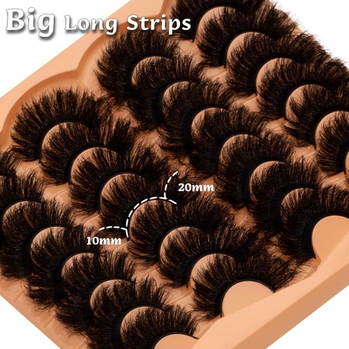 Mink Lashes Fluffy 20mm Volume False Eyelashes 8D Cat Eye Strip Black - Picture 4 of 7