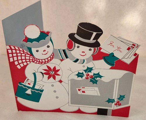 Buzón de tarjeta de Navidad pareja muñeco de nieve antropomórfico recortado de colección - Imagen 3 de 6