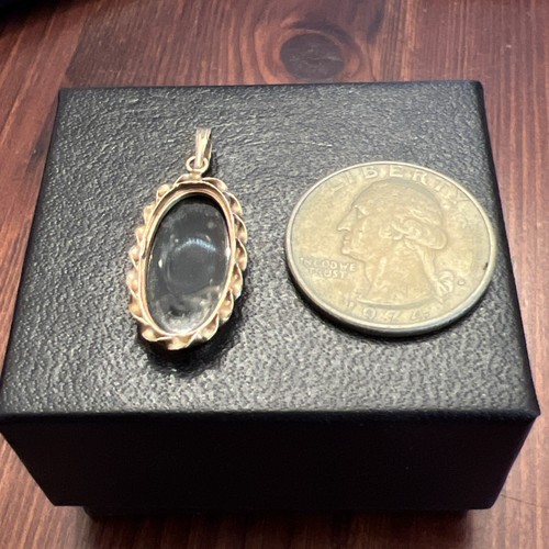 Antique Victorian 14k Yellow Gold Jet Black Onyx Oval Mourning Pendant 1.3” 2g - Picture 10 of 12