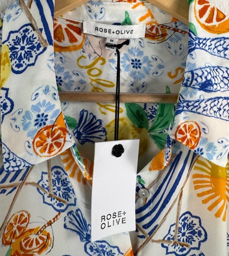 Rose + Olive St Tropez Neuheit Blumendruck Knopf Shirt Strand 90er Boho Gr. 1X - Bild 2 von 6