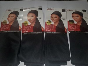 KISS SATIN WRAP SCARF BLACK DH47 EXTRA LONG 60"